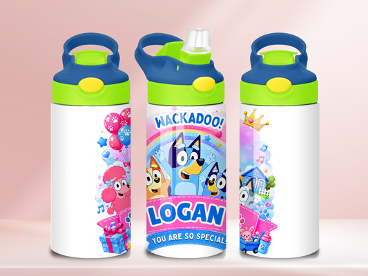 Bluey Personalised - 12oz flip straw water bottle