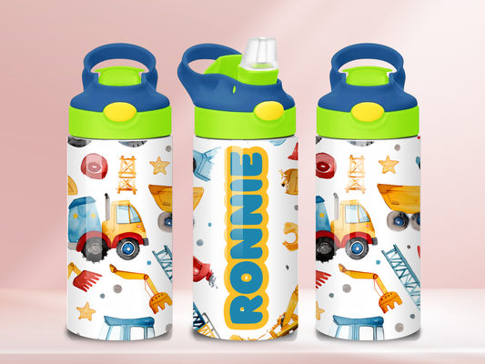 Diggers Personalised - 12oz flip straw water bottle