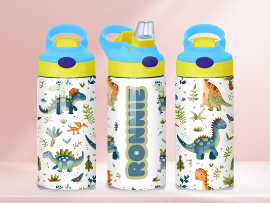 Dinosaur Personalised - 12oz flip straw water bottle