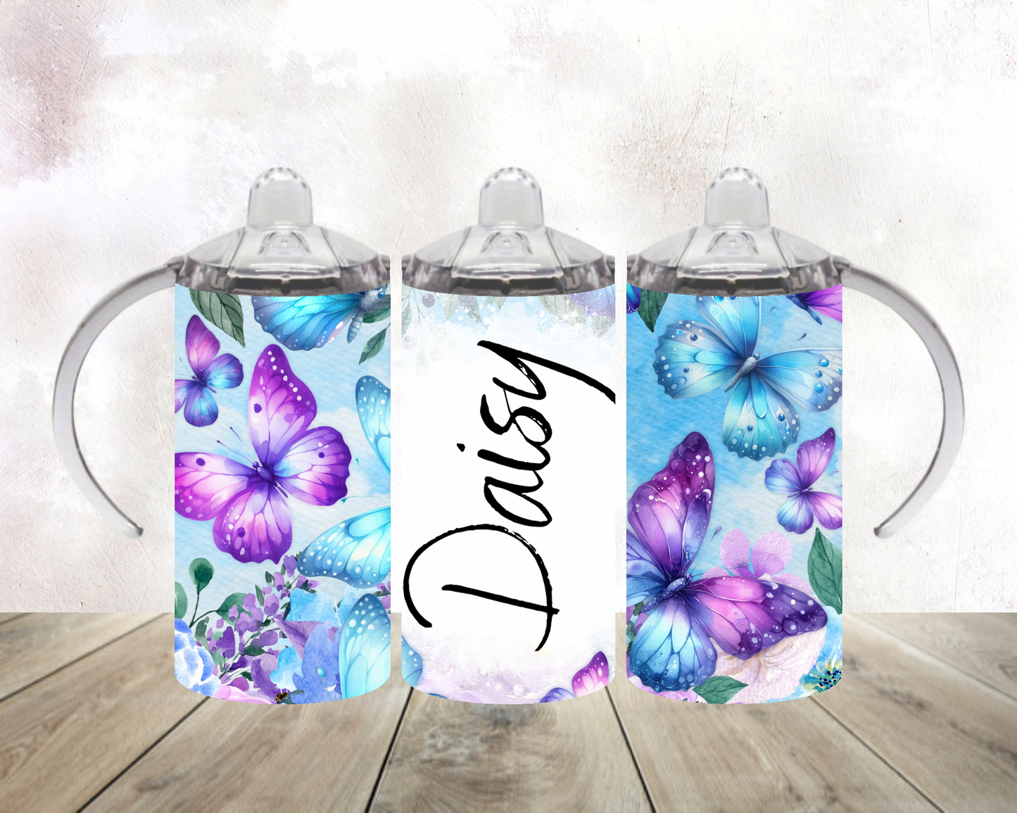 Purple butterflies personalised - 12oz tumbler