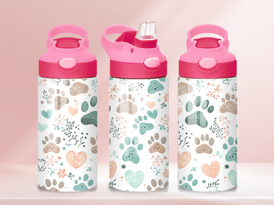 Paw Prints - 12oz flip straw water bottle
