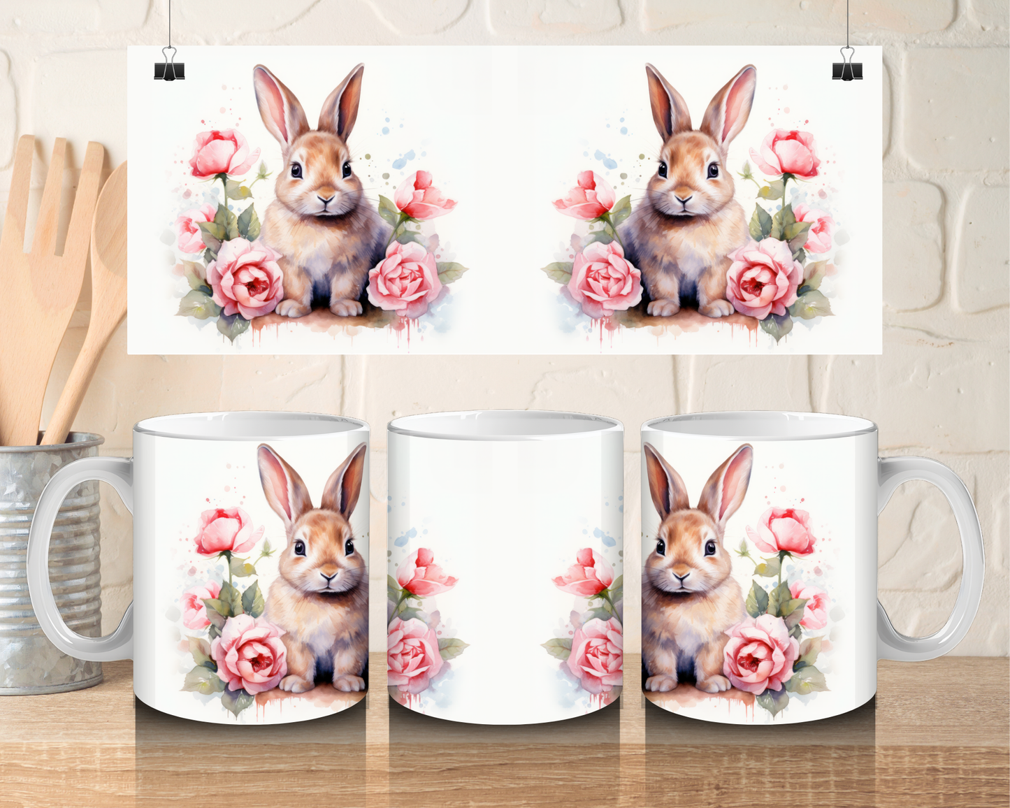 Floral bunny - 11oz Ceramic mug