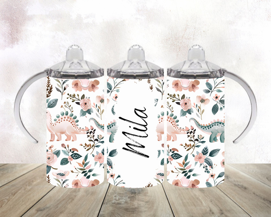 Personalised pink dinosaur - 12oz tumbler