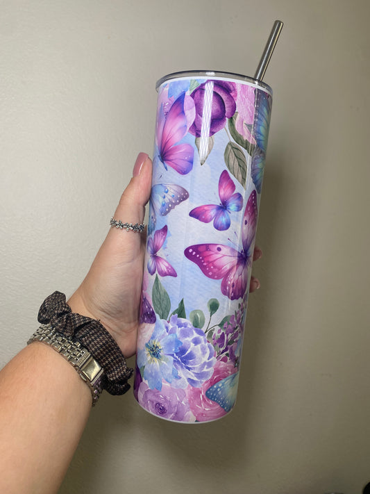 Personalised purple butterlies - 20oz tumbler