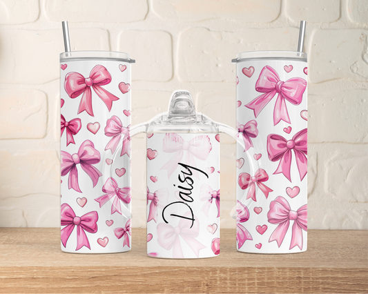 Mini me tumbler gift set - Personalised pink bows.