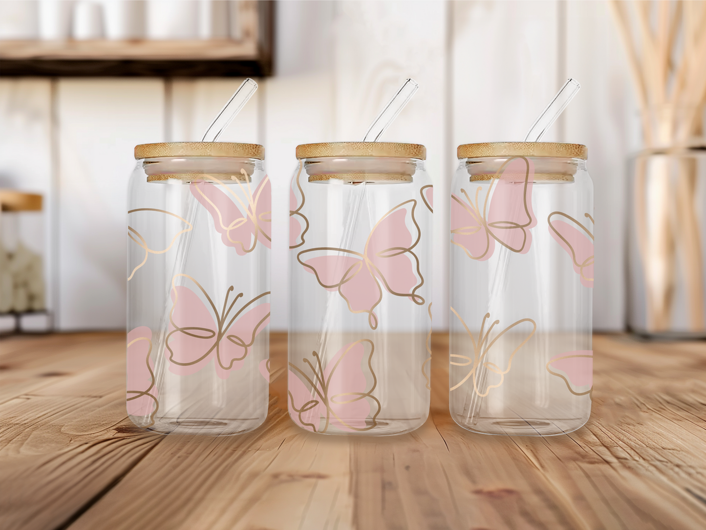 Butterfly line art 16oz Libbey can