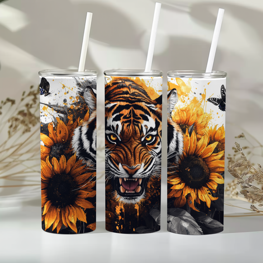 Tiger with sunflowers - 20oz tumbler