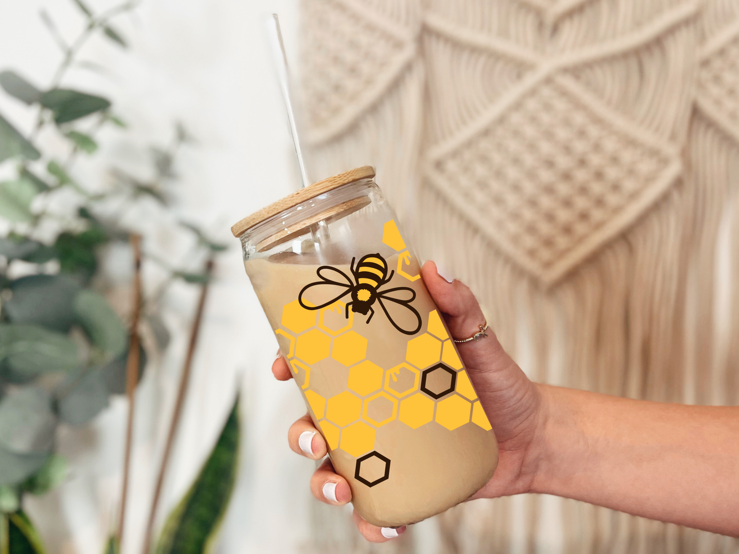 Honeycomb bee 16oz Libbey cup