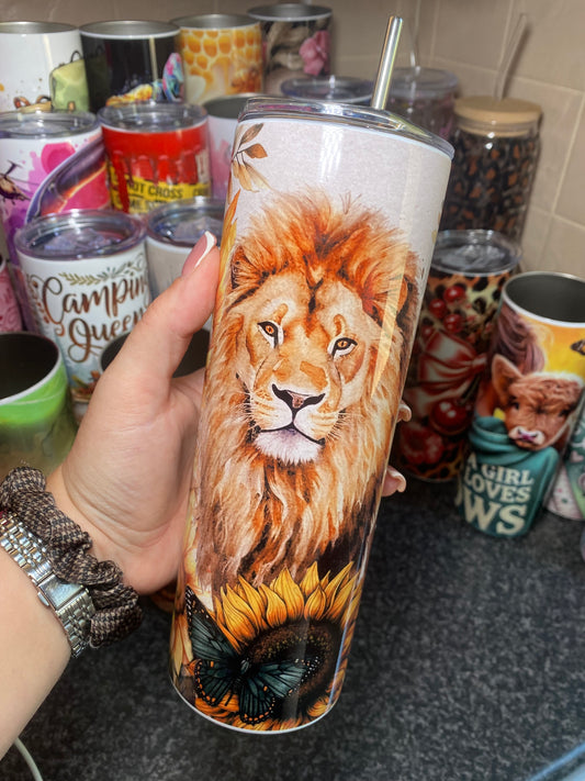 Lion with sunflowers - 20oz tumbler
