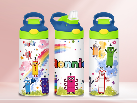 Number Blocks Personalised - 12oz flip straw water bottle