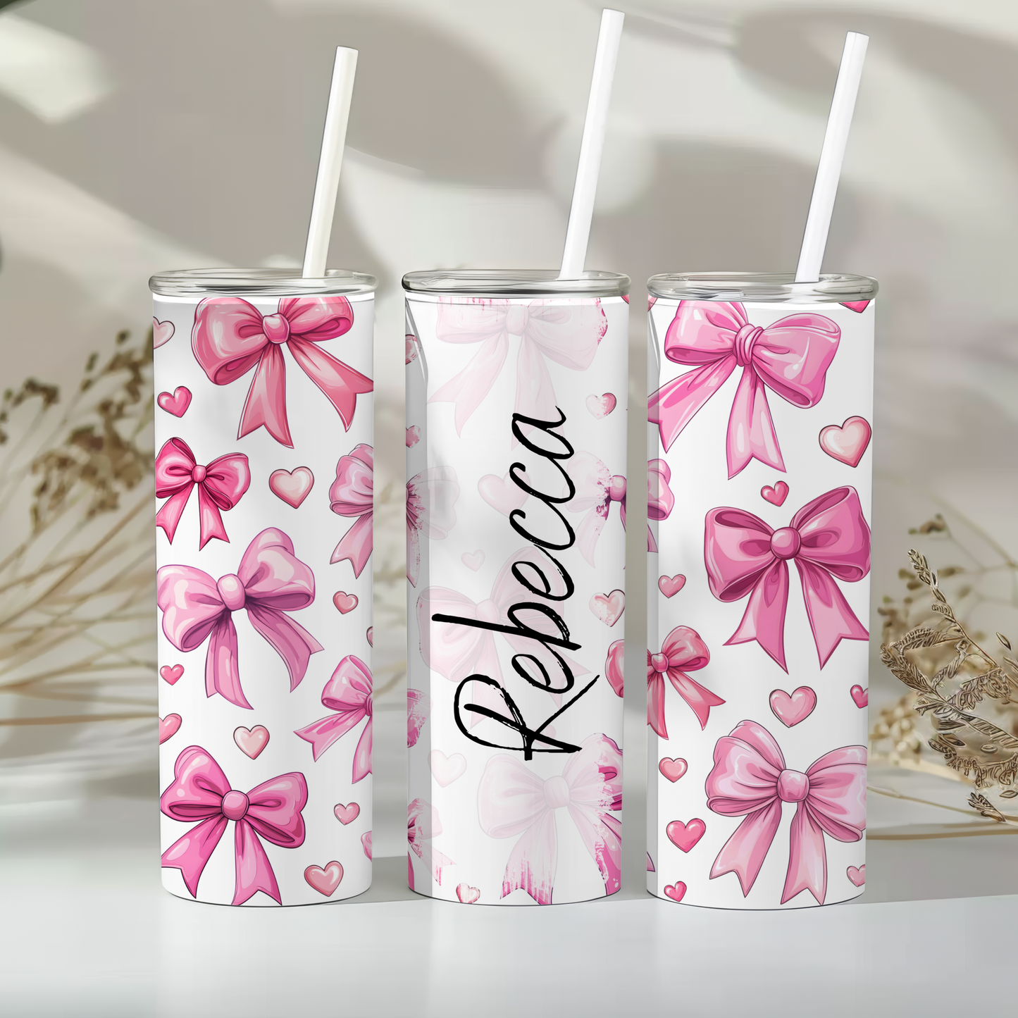 Mini me tumbler gift set - Personalised pink bows.