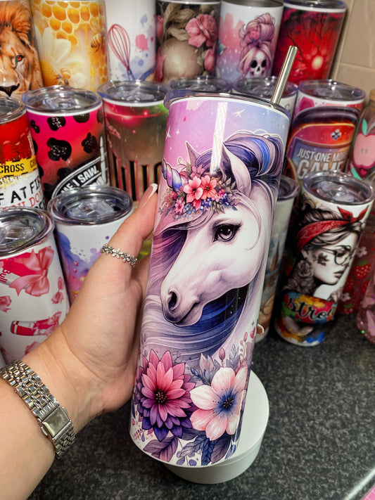 Floral unicorn - 20oz tumbler