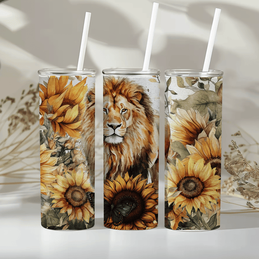 Lion with sunflowers - 20oz tumbler