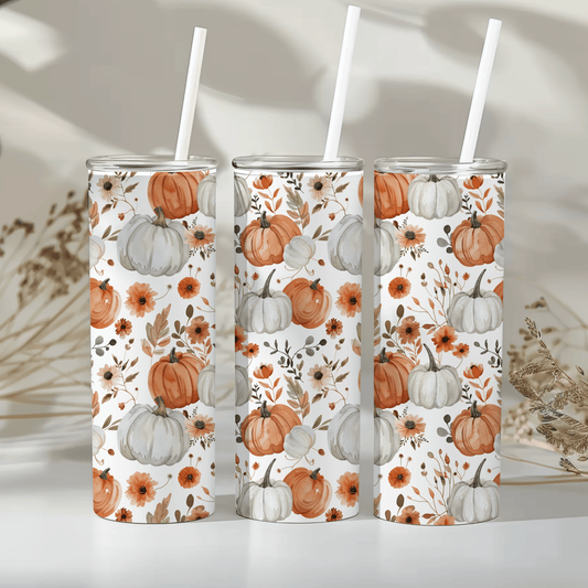 White and orange aesthetic pumpkins - 20oz tumbler