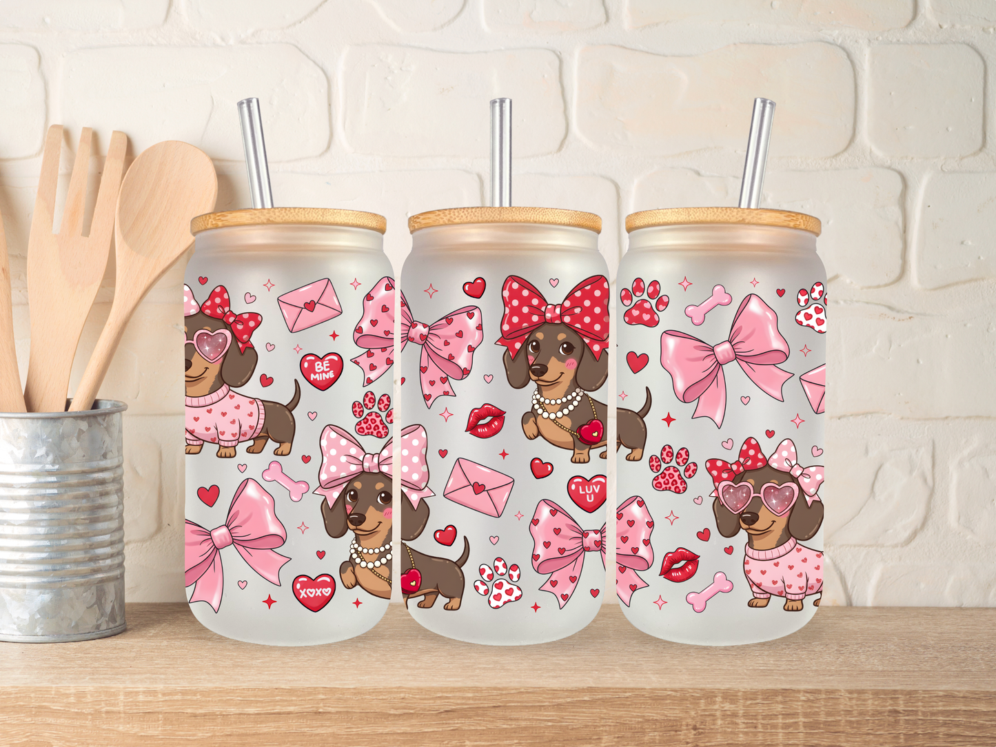 🩷 Bows & Dachshunds 🩷 - 16oz libbey can