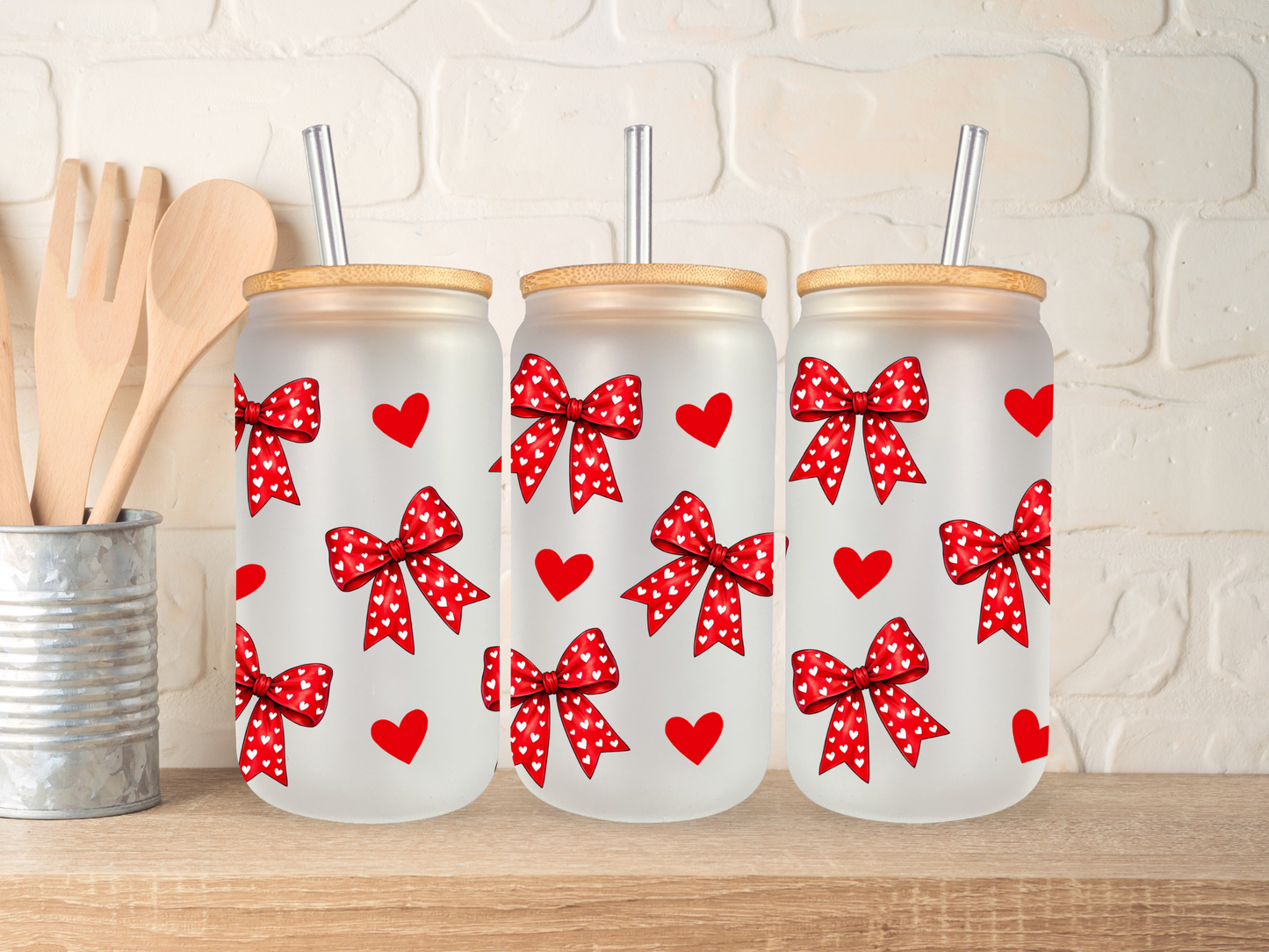🩷 Pattern bows and small hearts 🩷 - 16oz libbey can