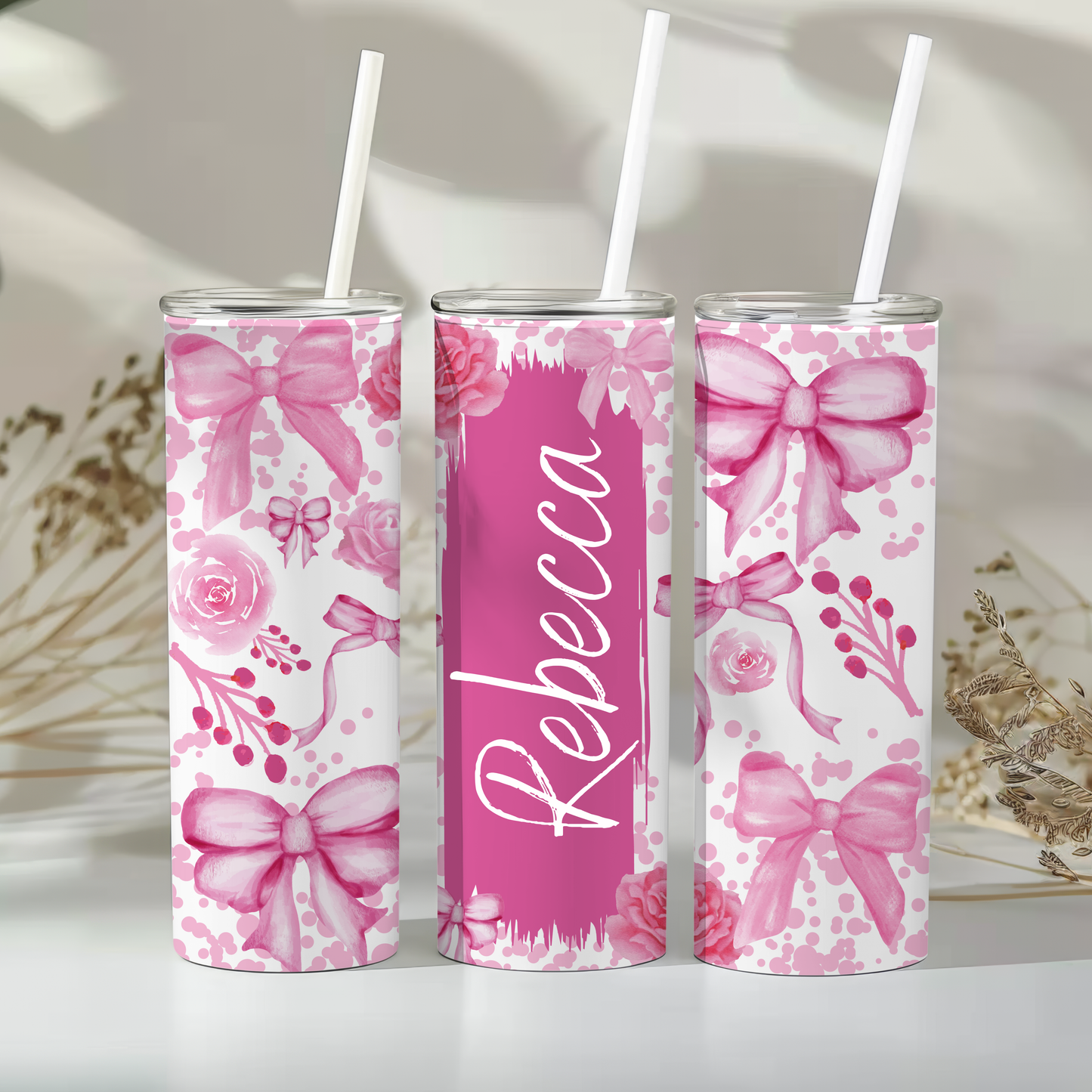 Pink bows 2 - personalised- 20oz tumbler