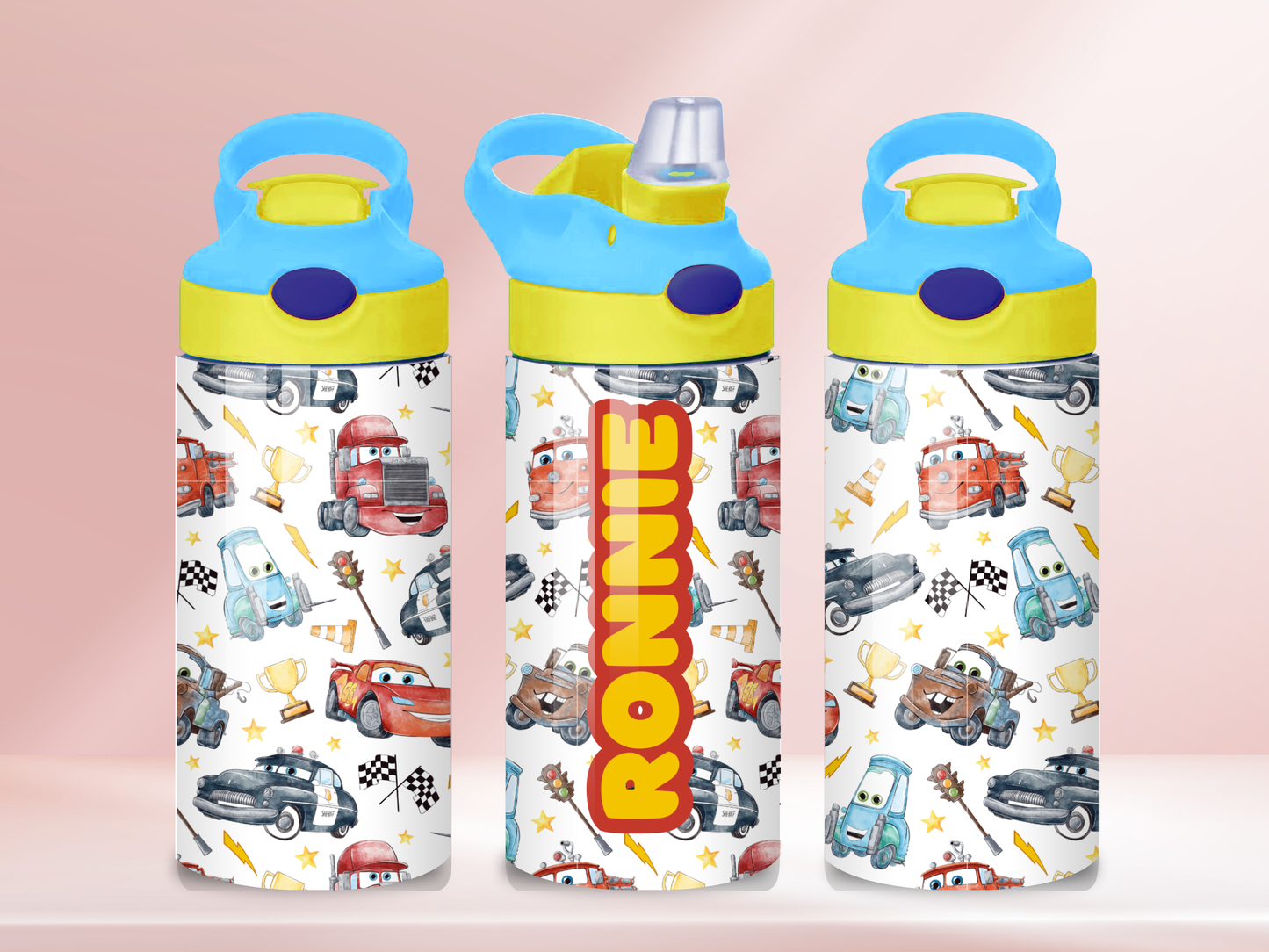 Car - 12oz flip straw water bottle