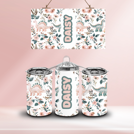 Personalised pink dinosaur - 12oz standard/sippy tumbler