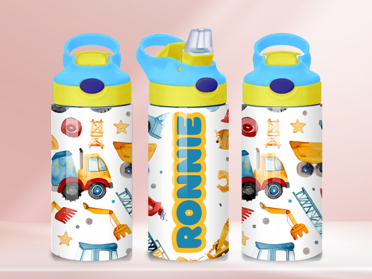Diggers Personalised - 12oz flip straw water bottle