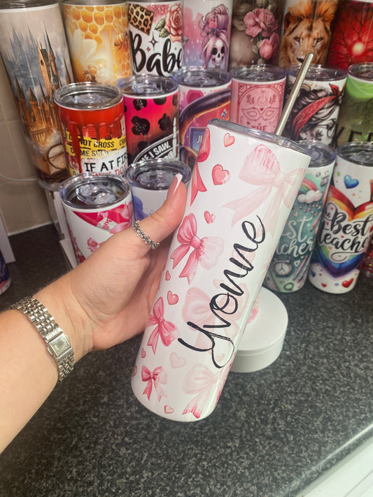 Pink bows - personalised- 20oz tumbler