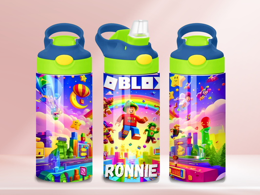 Blocks - 12oz flip straw water bottle