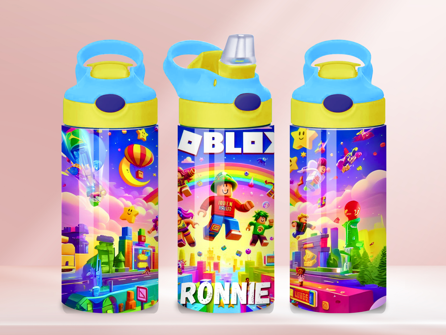 Blocks - 12oz flip straw water bottle