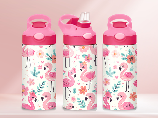 Flamingos - 12oz flip straw water bottle