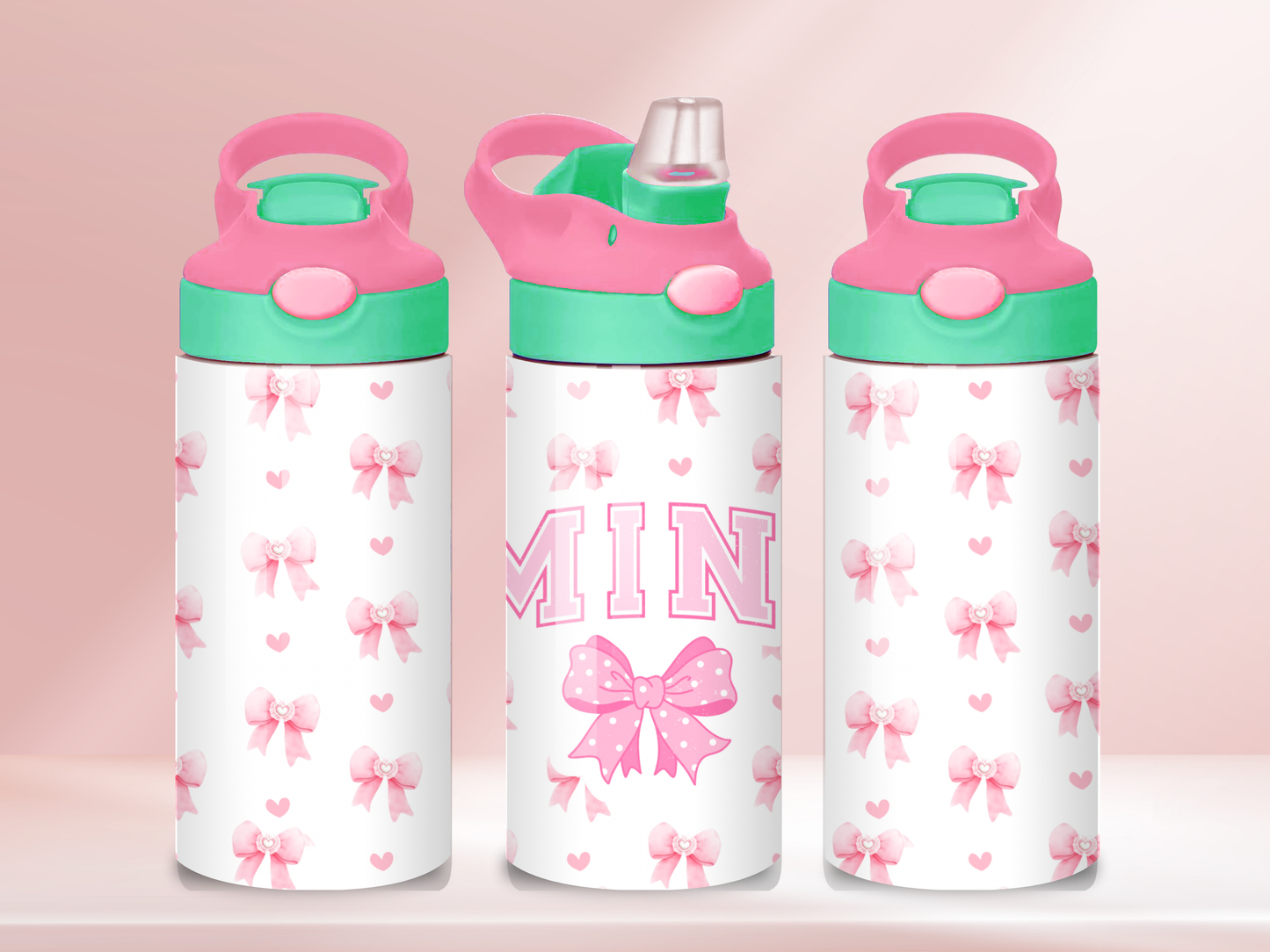 Mini Bows - 12oz flip straw water bottle