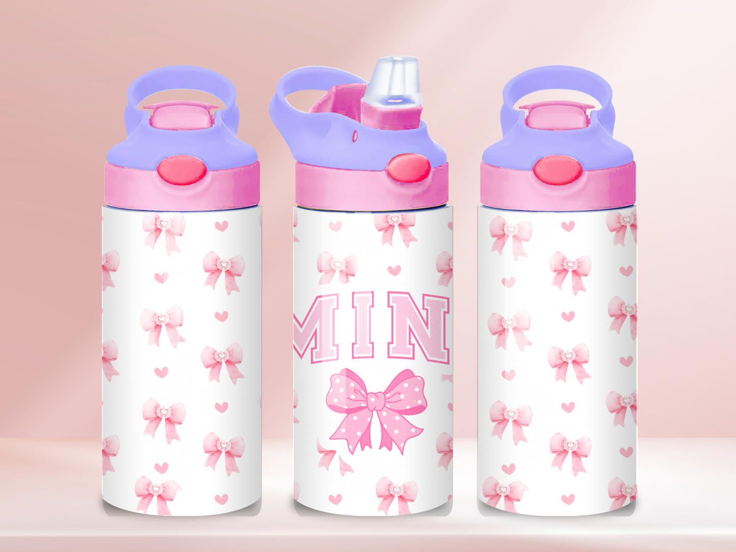 Mini Bows - 12oz flip straw water bottle