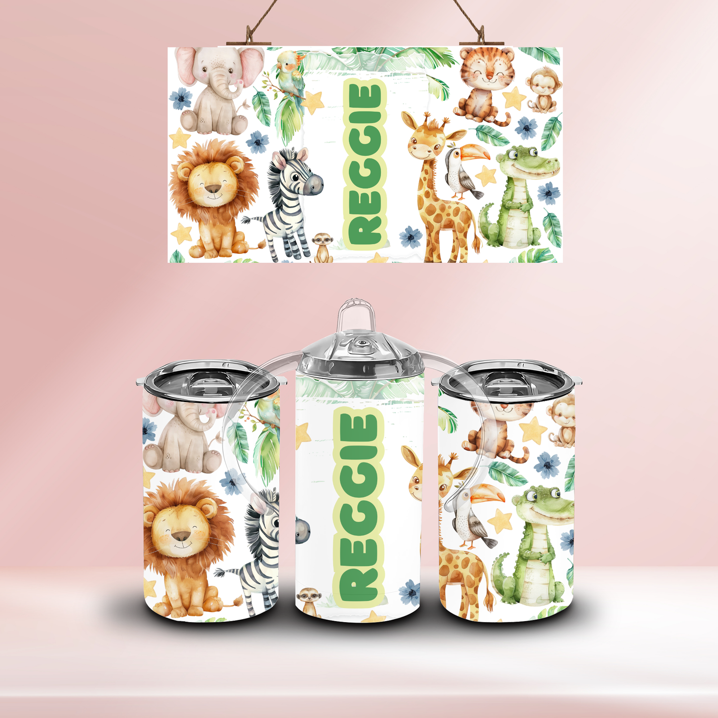 Personalised safari animals - 12oz standard/sippy tumbler