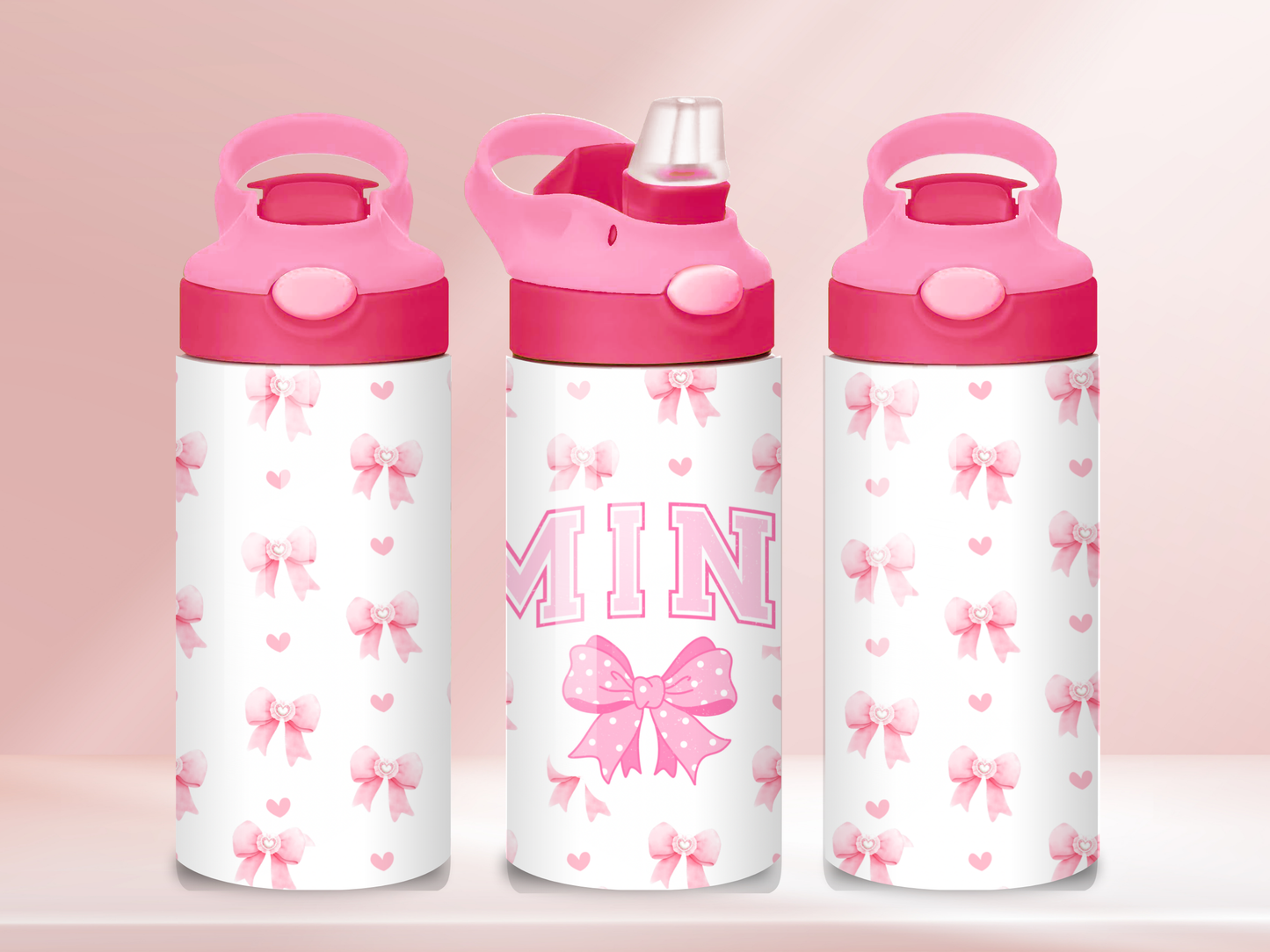 Mini Bows - 12oz flip straw water bottle