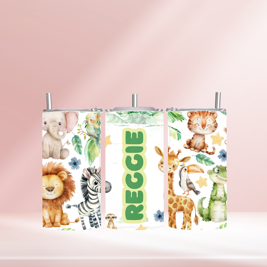 Personalised safari animals - 12oz standard/sippy tumbler
