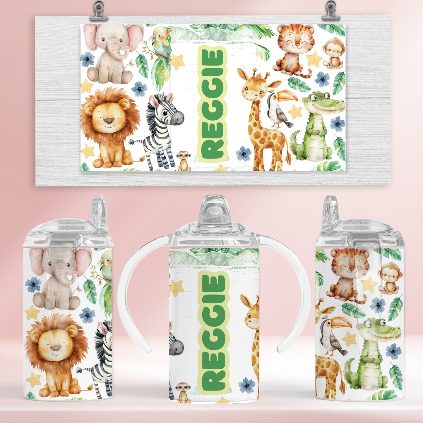 Personalised safari animals - 12oz standard/sippy tumbler