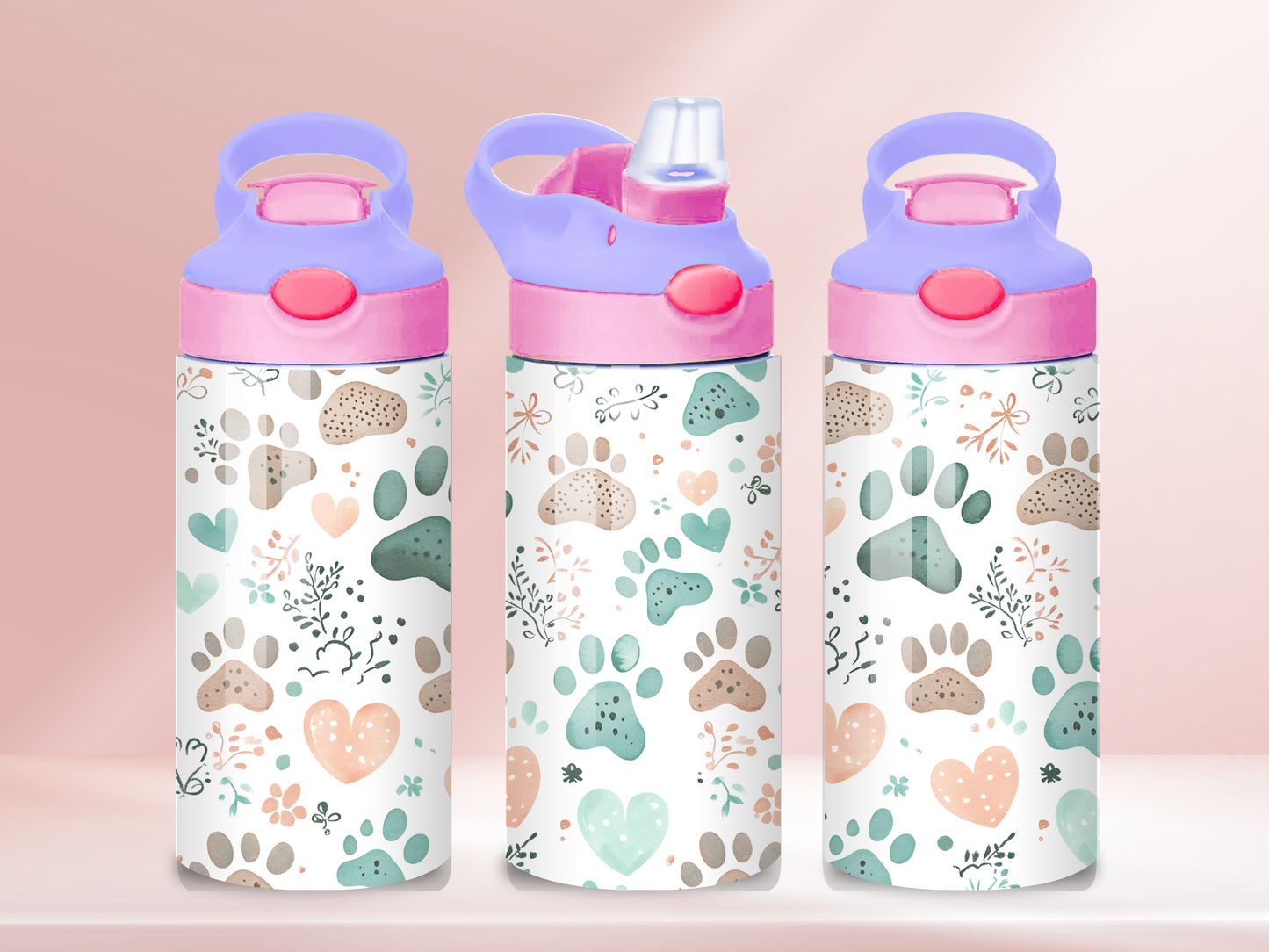 Paw Prints - 12oz flip straw water bottle