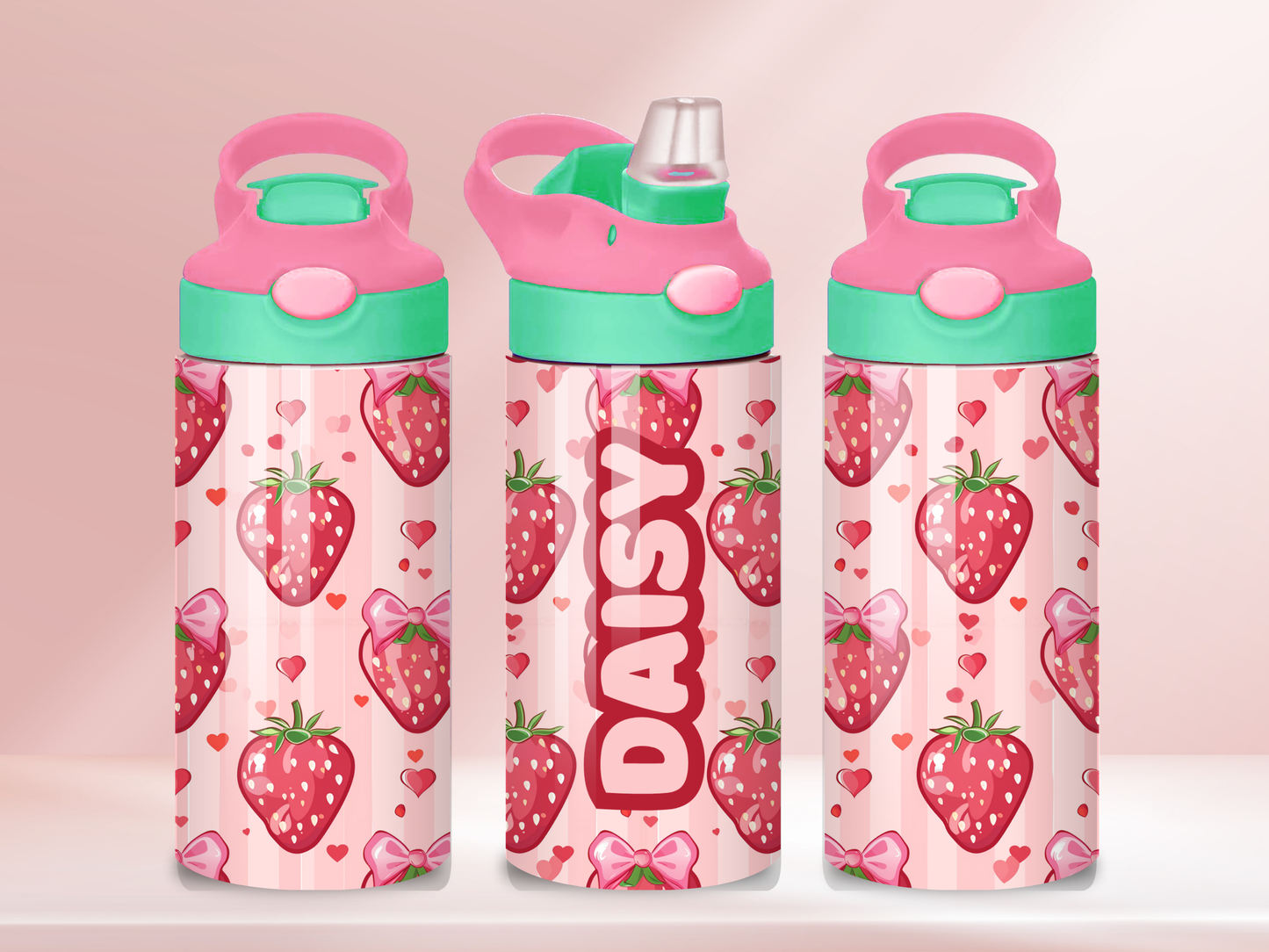 Strawberries - 12oz flip straw water bottle