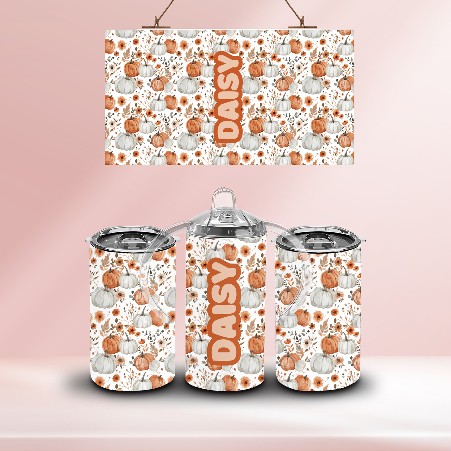 Pumpkins white and orange - 12oz standard/sippy tumbler