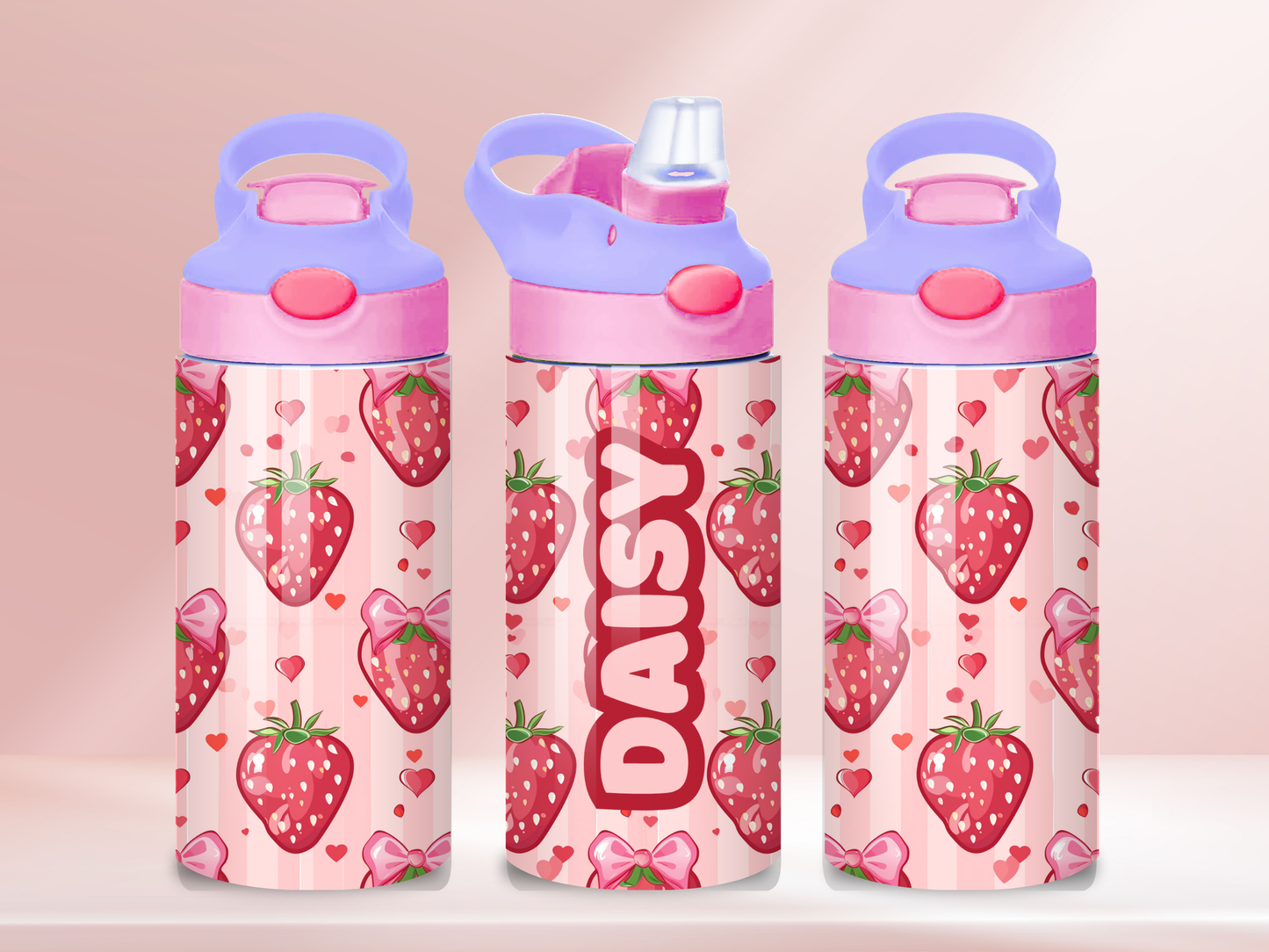Strawberries - 12oz flip straw water bottle