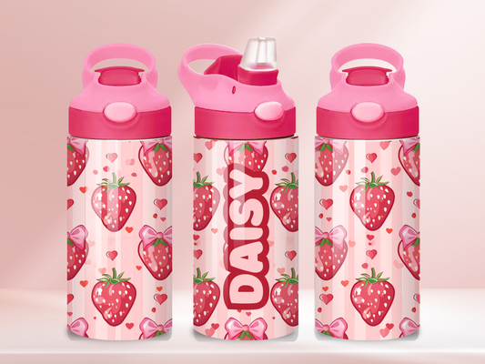 Strawberries - 12oz flip straw water bottle