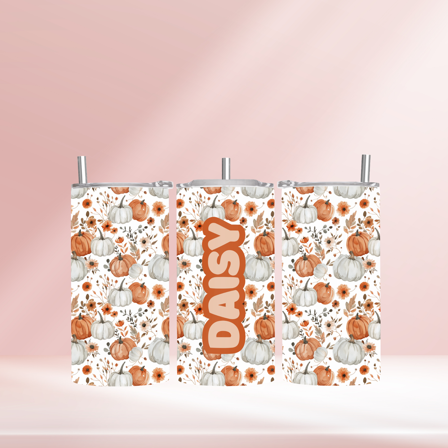 Pumpkins white and orange - 12oz standard/sippy tumbler
