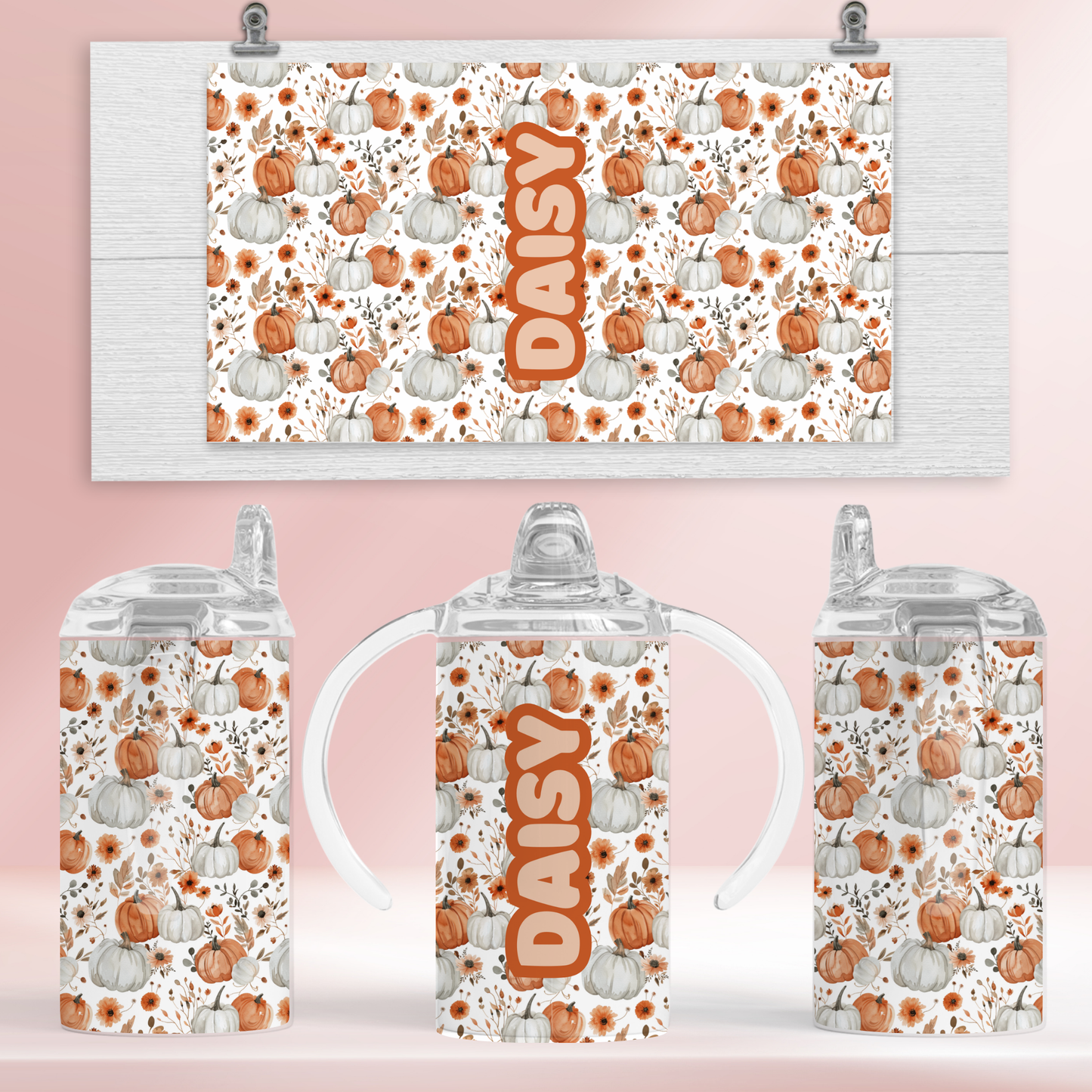 Pumpkins white and orange - 12oz standard/sippy tumbler