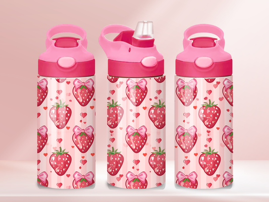 Strawberries - 12oz flip straw water bottle