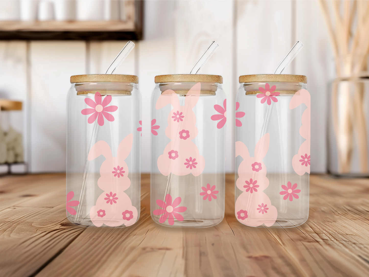 Bunny and flowers 16oz Libbey can