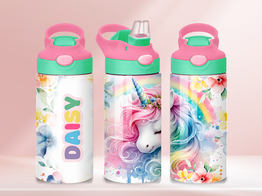 Unicorn Personalised - 12oz flip straw water bottle