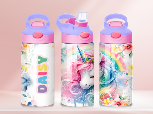 Unicorn Personalised - 12oz flip straw water bottle