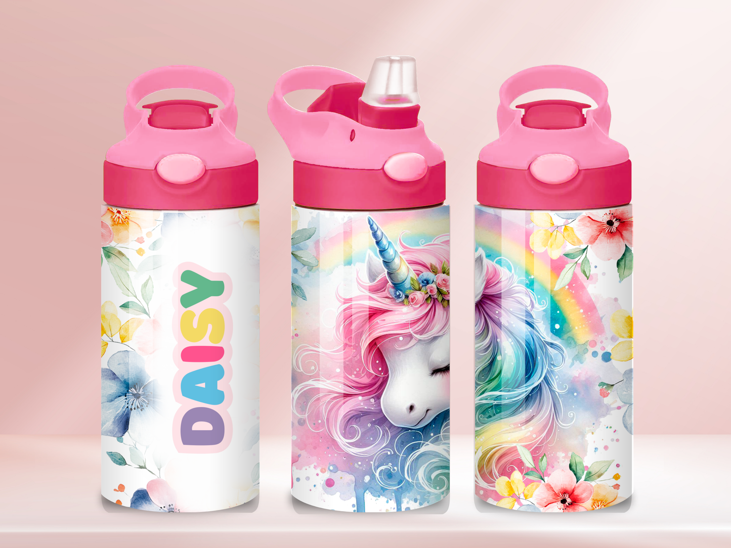 Unicorn Personalised - 12oz flip straw water bottle