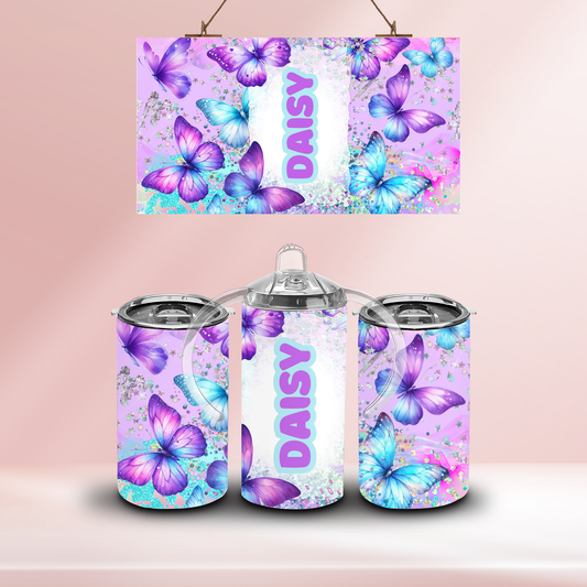 Purple butterflies personalised - 12oz standard/sippy tumbler