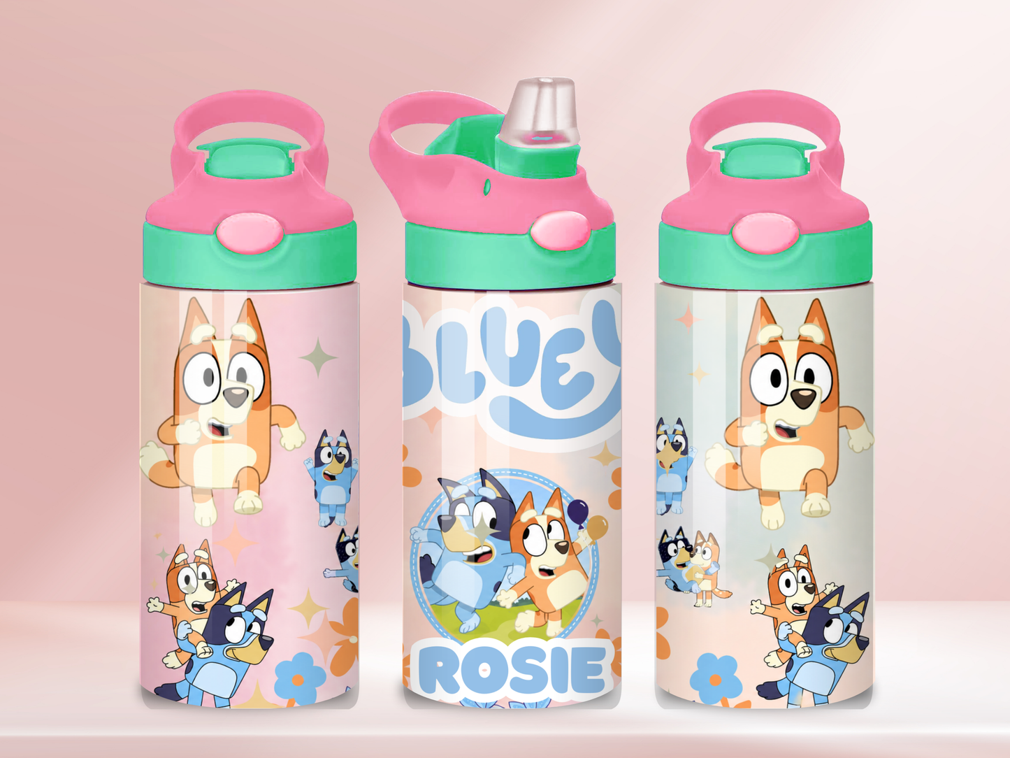 Bluey 2 pink - 12oz flip straw water bottle