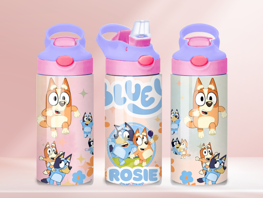 Bluey 2 pink - 12oz flip straw water bottle