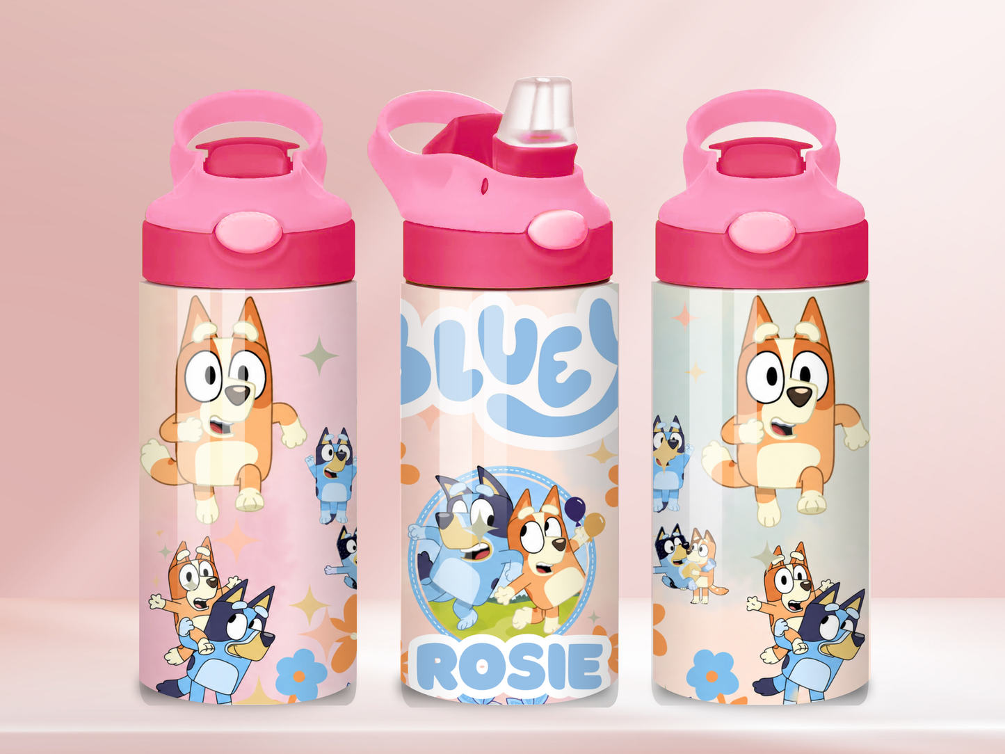 Bluey 2 pink - 12oz flip straw water bottle